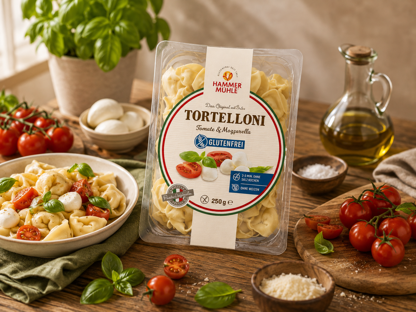 Bezlepkové těstoviny TORTELLONI mozzarella & rajčata, eshop.celiakarna.cz